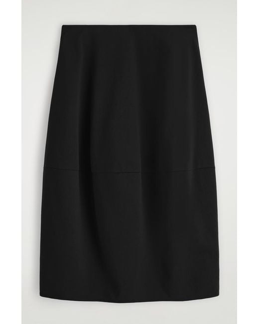 COS Black Rounded Cotton Midi Skirt