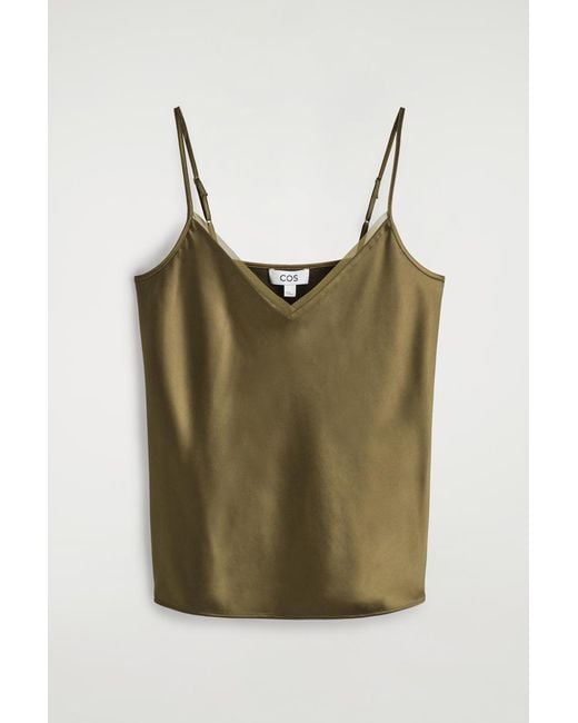 COS Green Satin V-Neck Cami Top