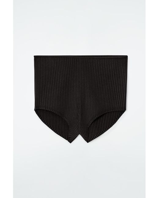 COS Black Rib-knit Silk Micro Shorts