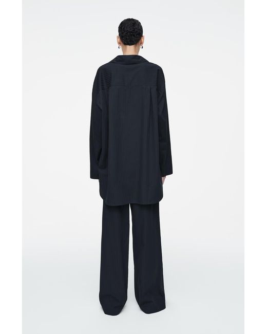 COS Blue Striped Cotton Pyjama Trousers In Navy