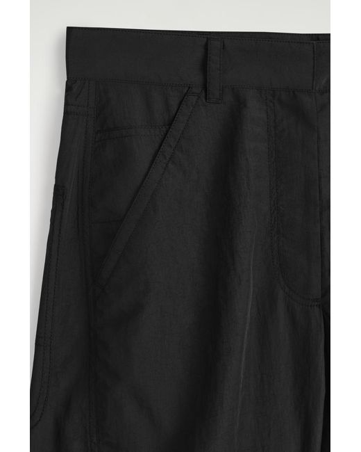 COS Black Nylon Barrel-Leg Trousers