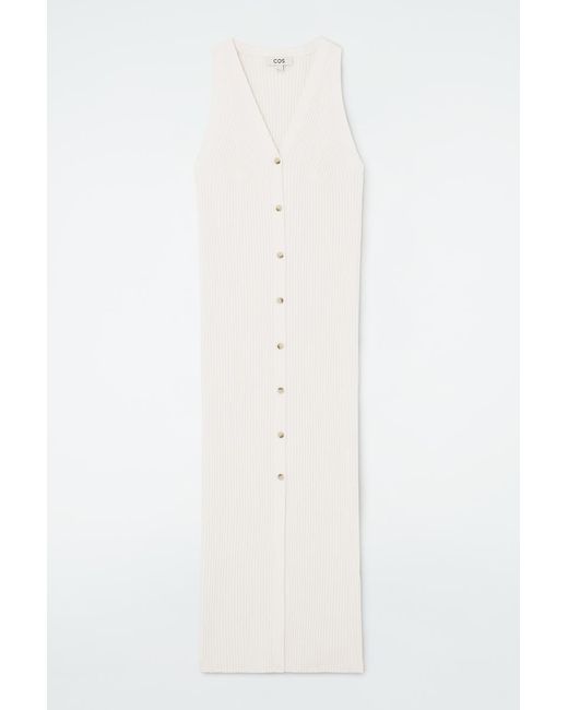 COS White Buttoned Rib-knit Maxi Dress