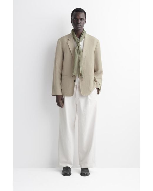 COS Green Fringed Linen Scarf for men