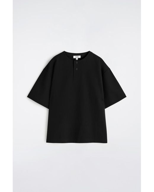 COS Black Oversized Cotton-Jersey Henley T-Shirt for men