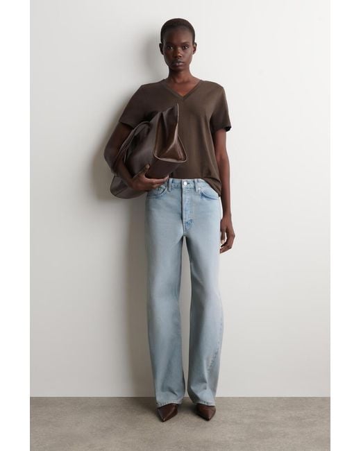 COS Brown Cotton V-Neck T-Shirt