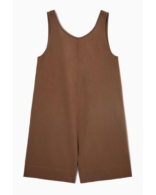 COS Cotton Relaxedfit Linenblend Romper in Brown Lyst