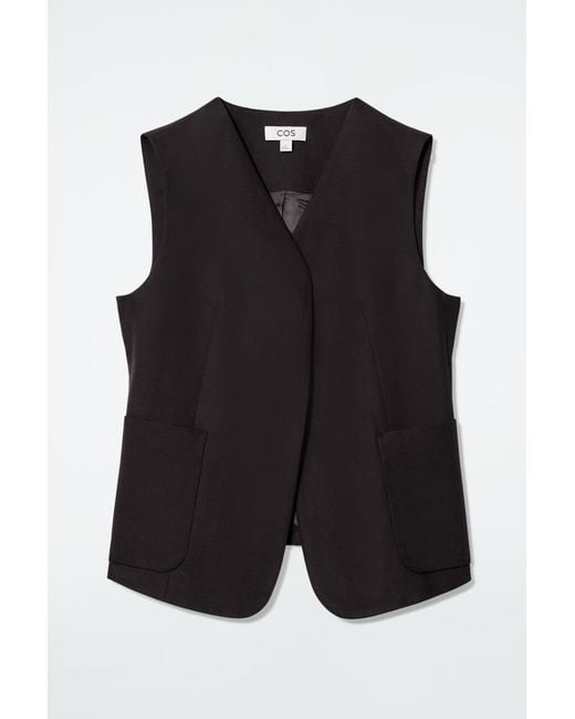 COS Black Wrap-Front Linen-Blend Waistcoat