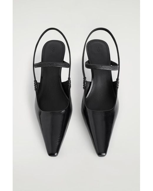 COS White Pointed Leather Slingback Kitten Heels