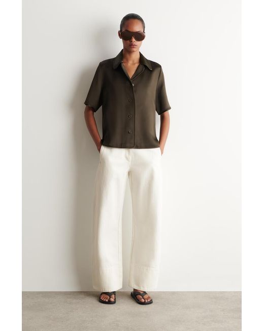 COS Brown Contrast-Piped Satin Shirt