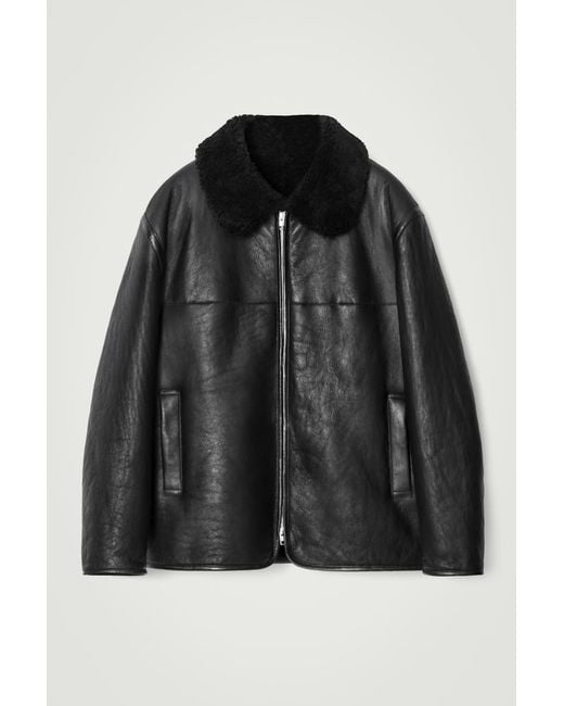 COS Black Shearling Flight Jacket for men