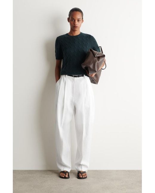 COS Green Cable-Knit Cashmere T-Shirt