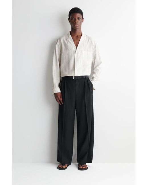 COS White Striped Textured Camp-Collar Shirt for men