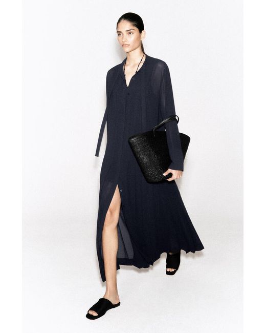 COS Blue Pleated Bow-Detail Midi Shirt Dress