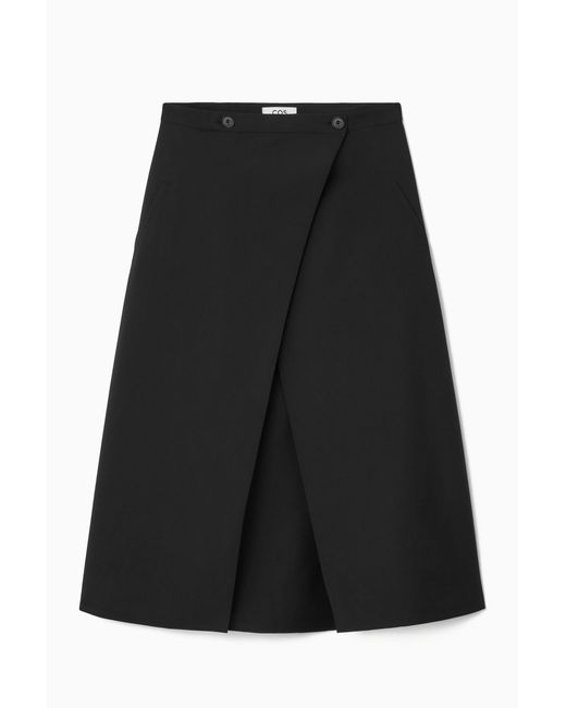 COS Black Tailored Wool Midi Wrap Skirt