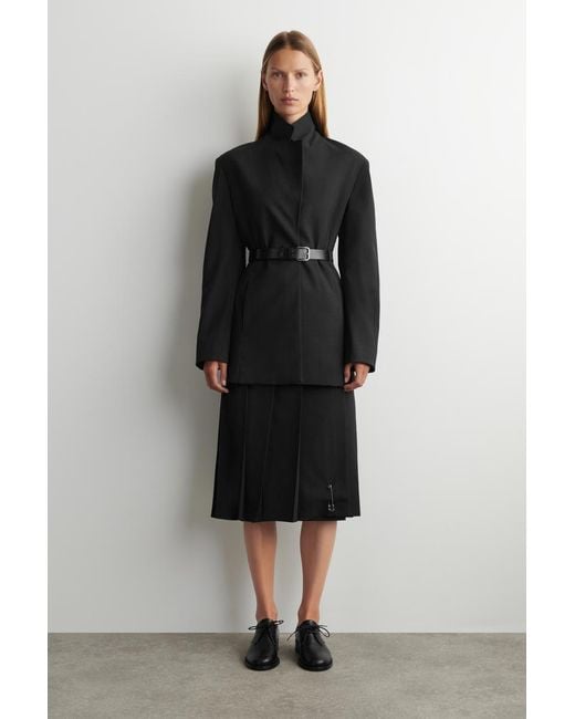 COS Black Blazer Aus Woll-Mix Mit Gürtel