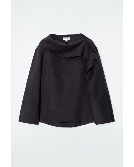 COS Black Asymmetric Double-Faced Wool Top