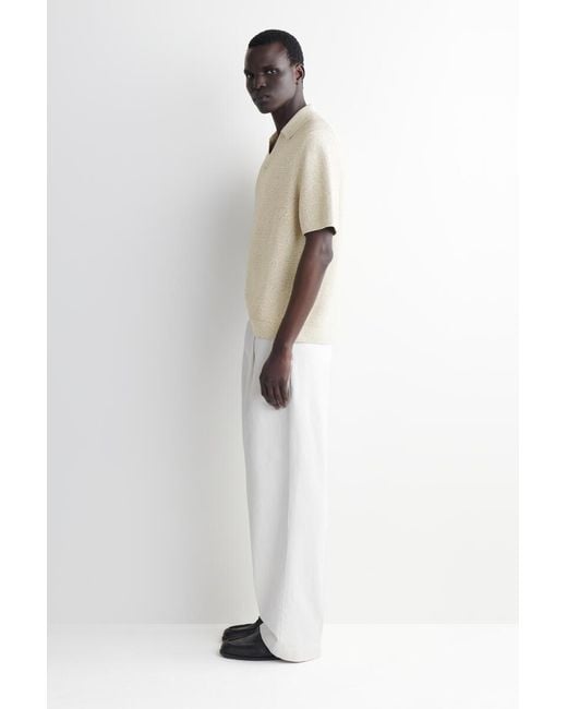 COS White Open-Knit Polo Shirt for men
