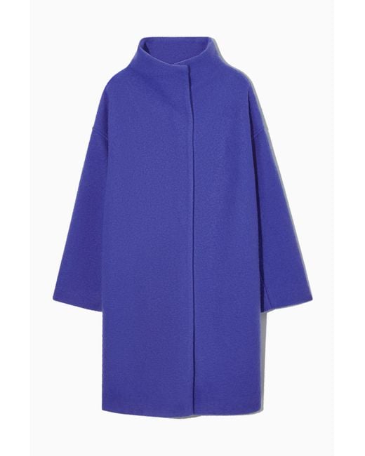 COS Funnelneck Wool Coat in Blue Lyst UK