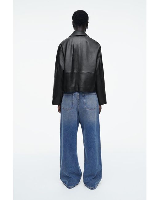 COS Black Boxy Collared Leather Jacket