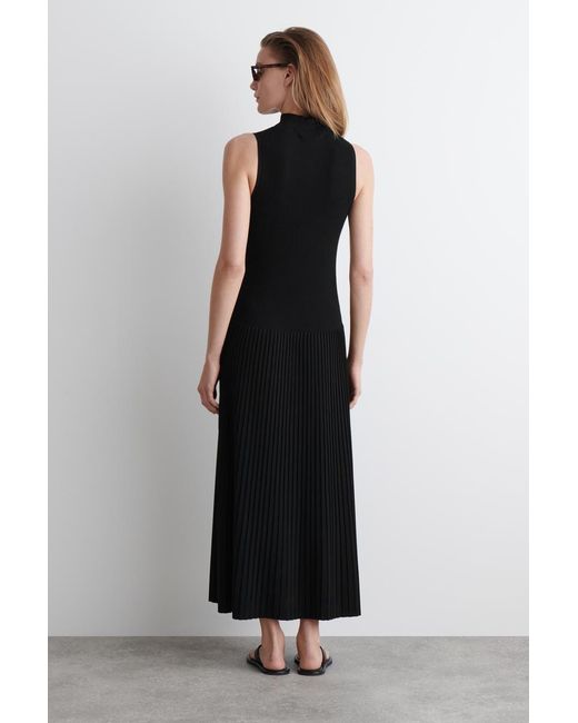 COS Pleated High-Neck Maxi Dress in Black | Lyst