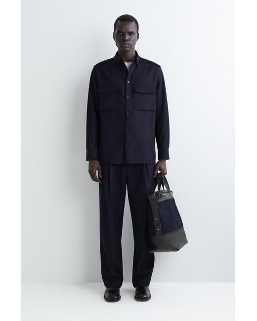 COS Blue Epaulet-Detail Wool Shirt for men