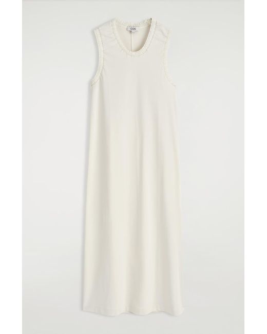 COS White Ruffled Cotton Midi Dress