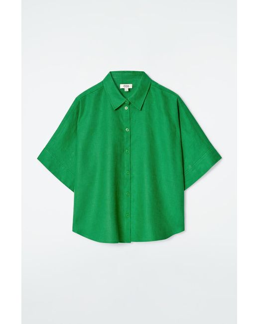 COS Green Boxy Short-Sleeved Linen Shirt