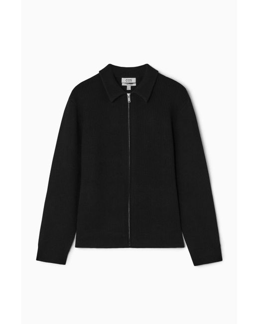 COS Black Rib-knit Wool Zip-up Jacket for men