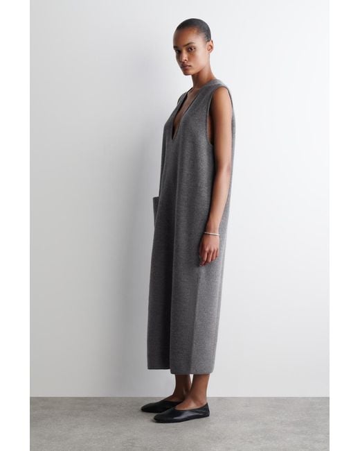 COS Gray Boiled-Wool Midi Dress