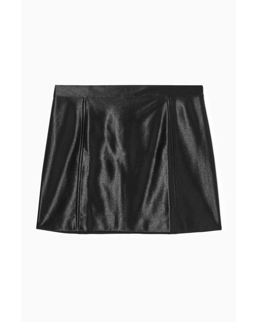 COS Black High-shine Satin Mini Skirt
