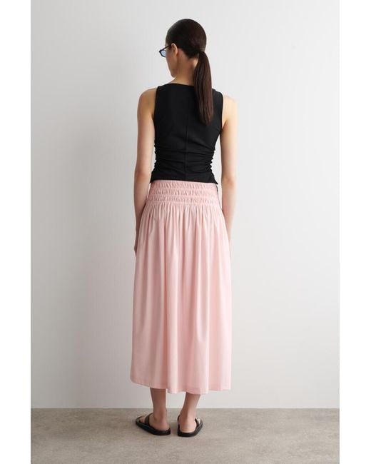 COS Pink Ruched-Waist Midi Skirt