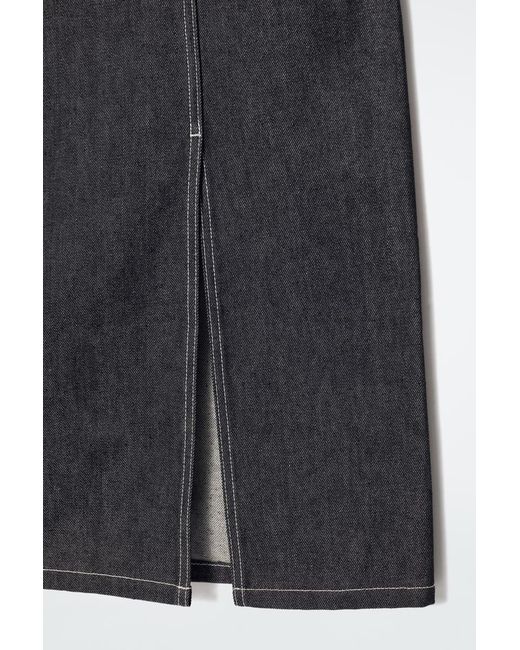 COS Gray Straight Denim Midi Skirt