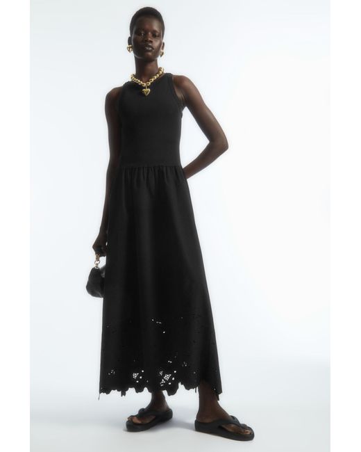 COS Black Sleeveless Eyelet Midi Dress
