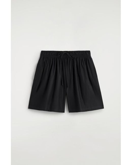 COS Black Ruched-Waist Shorts