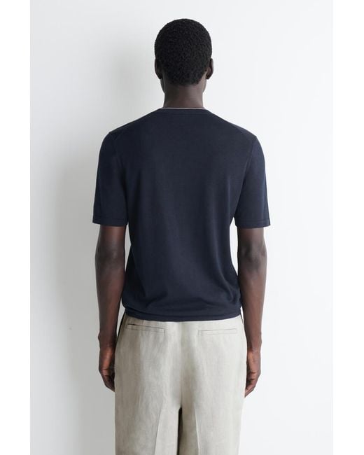 COS Blue Contrast-Tipped Silk-Cotton T-Shirt for men