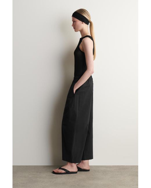 COS Black Cotton Barrel-Leg Utility Pants