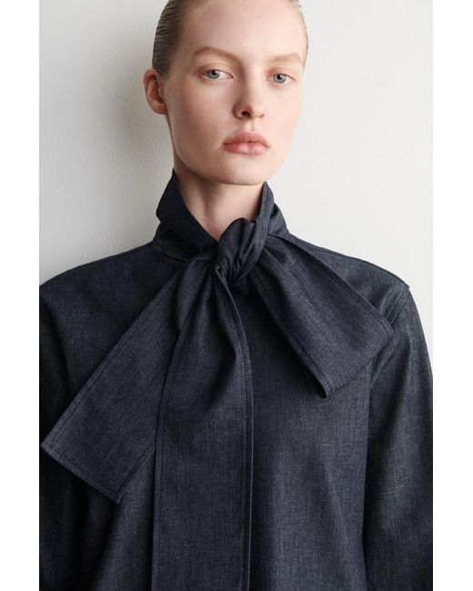 COS Blue Bow-Detail Denim Shirt