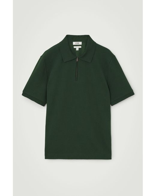 COS Green Short-sleeved Zip-up Polo Shirt for men