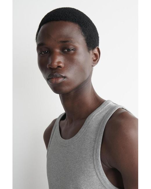COS Gray Slim Ribbed Cotton Tank Top for men