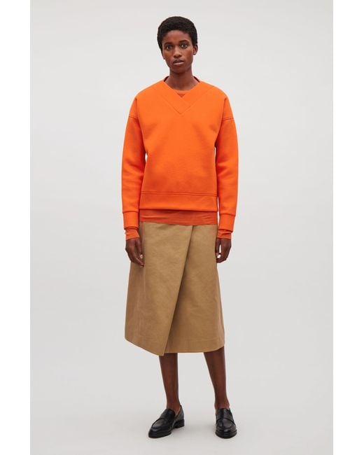 COS Orange V-neck Scuba Sweatshirt