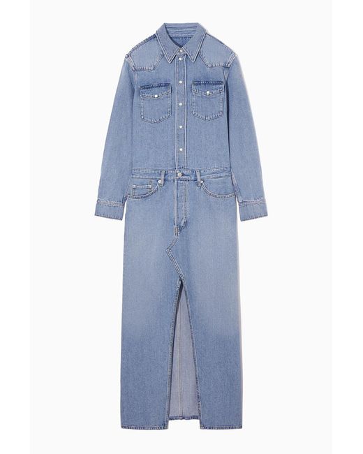 COS Denim Maxi Shirt Dress in Blue