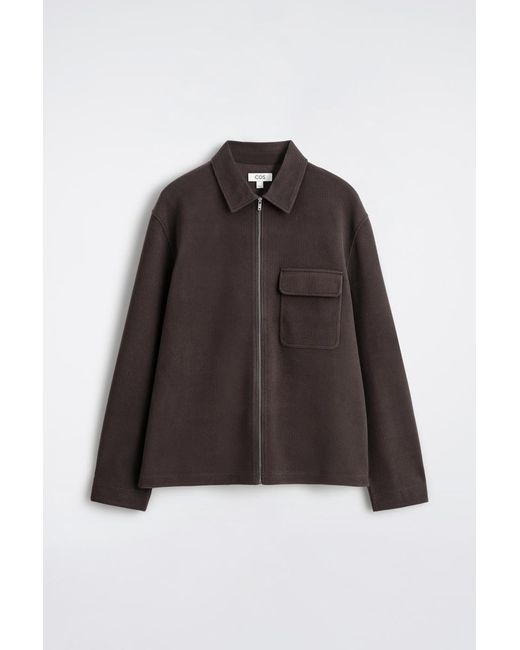 COS Brown Corduroy-Jersey Zip-Up Overshirt for men