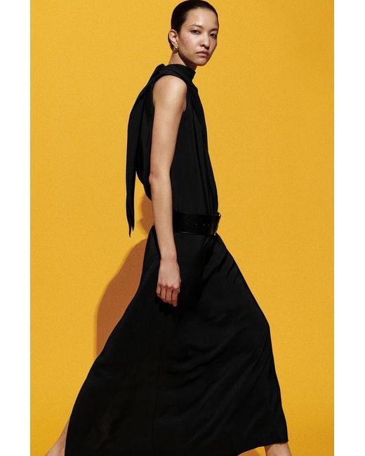 COS Black Draped Tie-Detail Turtleneck Maxi Dress