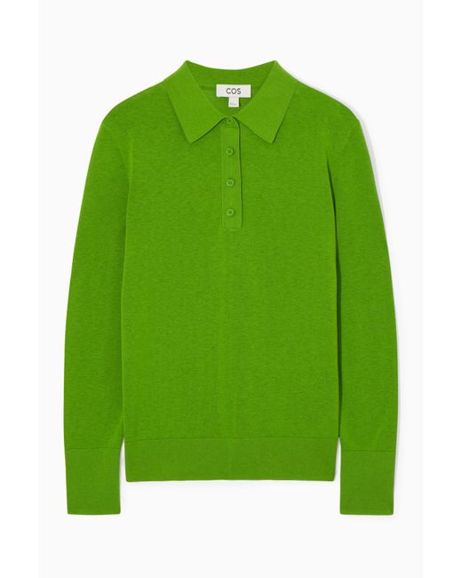COS Green Knitted Silk-blend Polo Shirt