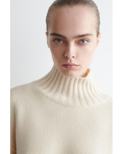 COS Natural Chunky Cashmere Mock-Neck Sweater
