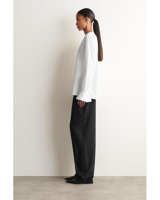 COS White Flared-Cuff Cotton Blouse