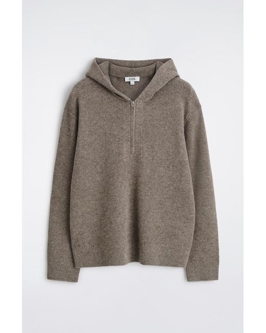COS Brown Knitted Merino-Yak Zip-Up Hoodie for men