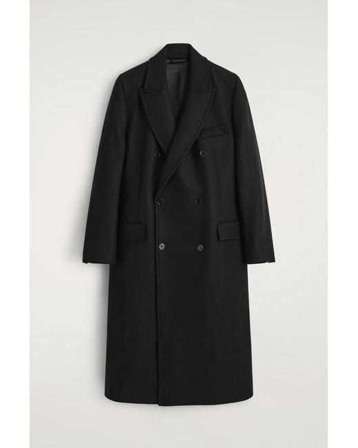 COS Black Double-Breasted Wool Long Coat for men