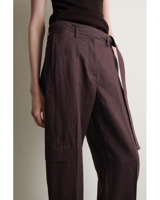 COS Red Belted Linen Barrel-Leg Pants