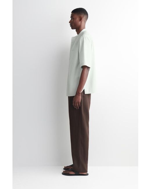 COS White Cotton-Poplin Grandad-Collar Shirt for men
